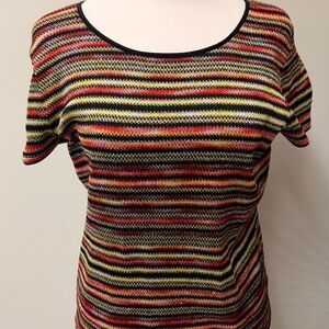Jones New York Colorful Striped Short Sleeve Top